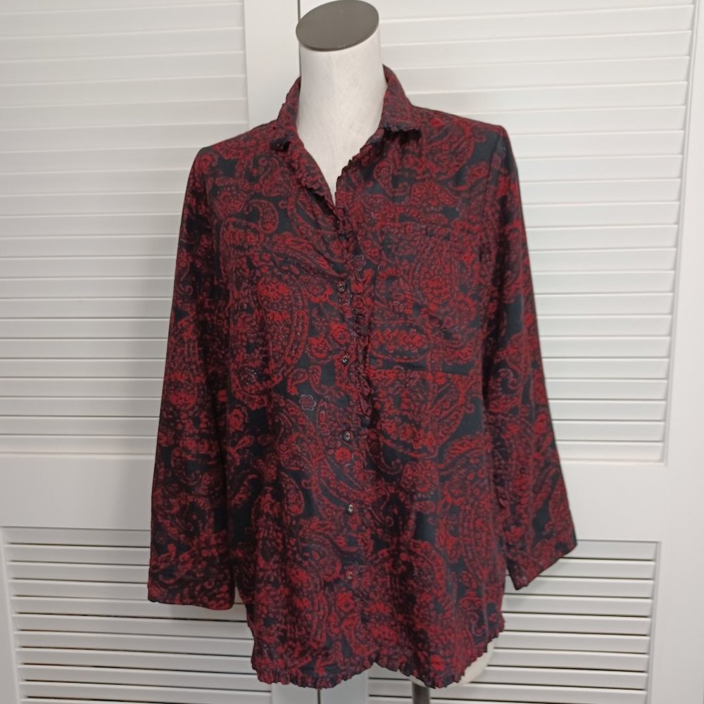 Soft Surroundings Blouse Red Black Paisley Print Size Medium